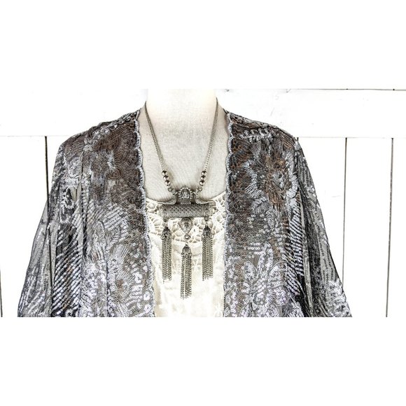 Silver and black sequin sheer kimono cover up jacket - Picture 3 of 6